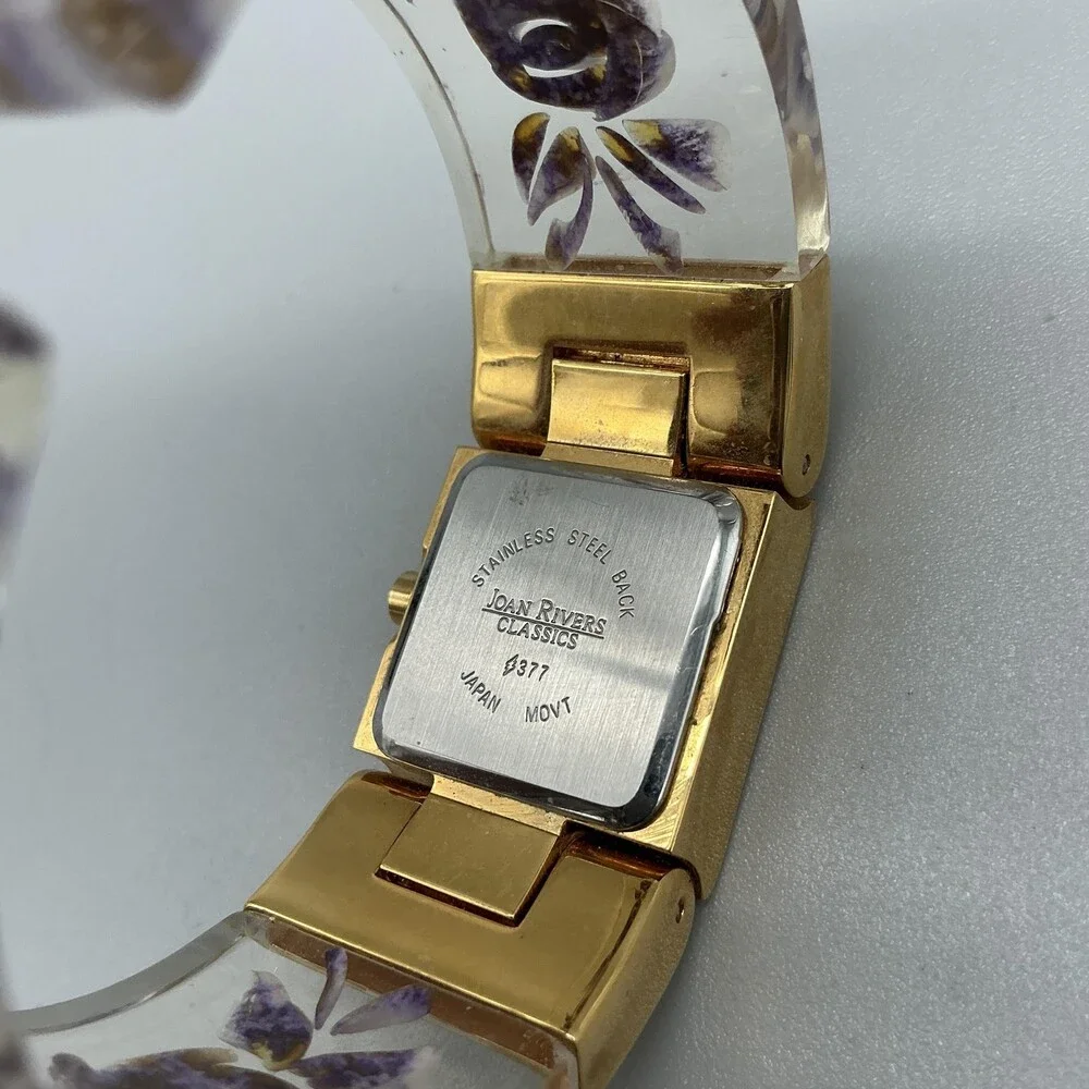 Joan Rivers Womens Watch 24mm Purple Dial Clear Floral Gold Tone New Battery
